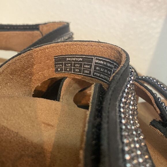 Vionic Afton Black Leather Rhinestones Adjustable Straps ComfortSlip On Sandals - Picture 10 of 11